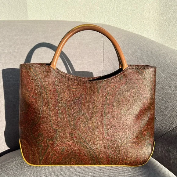 ETRO Milano Paisley Hand Bag Shoulder Purse PVC Leather Zipper Closure